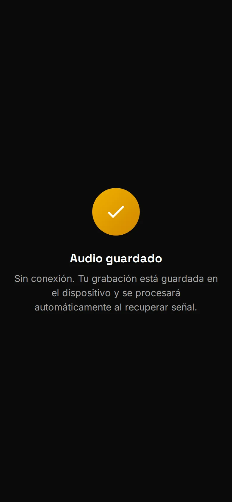 Aviso de WOWI «Audio guardado. Sin conexión» tras grabar sin cobertura